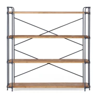 4-Shelf Minimalist Bookcase with Sleek Iron Frame, Industrial Design, Ideal for Patios, Backyard, 64" L x 17.5" W x 66.5" H, Natural(m-2)