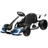 Aosom 24V Electric Go Kart, Battery Powered Kids Drift Kart with Adjustable Seat, Seat Belt, Horn, Music, Light, White(m-2)