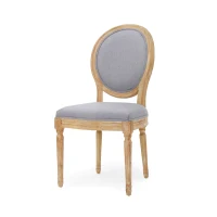 Set of 2 French Country Dining Chairs with Round Backrest and Fluted Legs, 20" L x 25.5" W x 40" H, Light Grey(m-10)