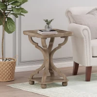 Acacia Wood Accent Table with Smooth Walnut Finish, No Assembly Required, 19" L x 19" W x 25" H, Natural(m-1)