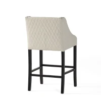 Elegant Barstool with Quilted Bonded Leather, Sturdy Wooden Legs, Curved Armrests, No Assembly Required, 21" L x 22" W x 38.5" H, Ivory(m-9)