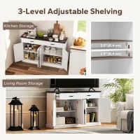 HOMCOM 55" Buffet Cabinet, Farmhouse Sideboard with 1.2" Thick Top, 4 Barn Doors, 2 Drawers and 2 Adjustable Shelves, White(m-6)