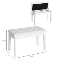 HOMCOM Piano Bench, Duet Piano Chair with Faux Leather Padded Cushion and Wooden Frame, Button Tufted Keyboard Bench, White(m-3)