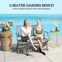 Outsunny 2-Person Foldable Wood Outdoor Bench with Backrest and Armrests for Garden, Porch, Park, Balcony, Gray(m-4)