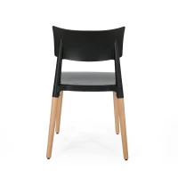 Set of 2 Durable Plastic Dining Chair with Beech Wood Legs, 19.5" L x 19" W x 31.5" H, Black(m-10)
