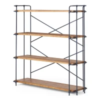 4-Shelf Minimalist Bookcase with Sleek Iron Frame, Industrial Design, Ideal for Patios, Backyard, 64" L x 17.5" W x 66.5" H, Natural(m-9)