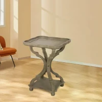 Acacia Wood Accent Table with Smooth Walnut Finish, No Assembly Required, 19" L x 19" W x 25" H, Natural(m-5)