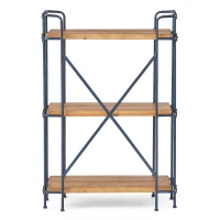 3-Shelf Industrial Bookcase with Firwood Shelves, Iron Frame, Resilient Structure, Ideal for Small Spaces, 27.5" L x 17.5" W x 40.5" H, Natural(m-9)