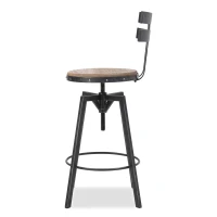 Adjustable Metal Barstool with Wooden Seat, 360° Swivel Design, 17.5" L x 20" W x 39-45" H, Antique Black(m-9)
