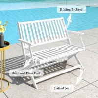 Outsunny 2-Person Foldable Wood Outdoor Bench with Backrest and Armrests for Garden, Porch, Park, Balcony, White(m-7)