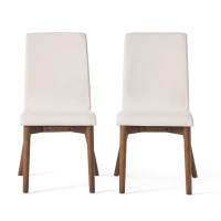 Set of 2 Scandinavian Dining Chairs with Solid Rubberwood Legs, High Back, Contemporary Fabric Side Chairs, 20" L x 21.5" W x 35.5" H, Beige(m-2)