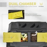 Outsunny Tumbling Compost Bin Outdoor 360° Dual Chamber Rotating Composter 43 Gallon, Yellow(m-4)
