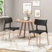 Set of 2 Durable Plastic Dining Chair with Beech Wood Legs, 19.5" L x 19" W x 31.5" H, Black(m-1)
