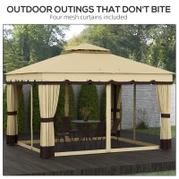 Outsunny 10' x 12' Double Roof Patio Gazebo Canopy, Outdoor Gazebo Shelter with Netting & Curtains, for Garden, Lawn and Deck(m-5)