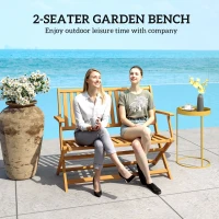 Outsunny 2-Person Foldable Wood Outdoor Bench with Backrest and Armrests for Garden, Porch, Park, Balcony, Teak(m-4)