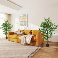 HOMCOM Set of 2 5ft Artificial Trees Ficus, Indoor Fake Plants with Pot, for Home Decor(m-8)