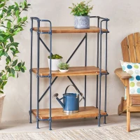 3-Shelf Industrial Bookcase with Firwood Shelves, Iron Frame, Resilient Structure, Ideal for Small Spaces, 27.5" L x 17.5" W x 40.5" H, Natural(m-1)