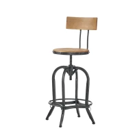 Rustic Firwood Barstool with Iron Legs, Swivel Footrest, Perfect for Retro Dens, Home Bar Areas, 18.5" L x 18.5" W x 45.5" H, Natural(m-7)