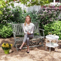 Outsunny 2-Person Foldable Wood Outdoor Bench with Backrest and Armrests for Garden, Porch, Park, Balcony, Gray(m-10)