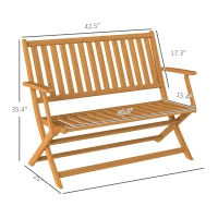 Outsunny 2-Person Foldable Wood Outdoor Bench with Backrest and Armrests for Garden, Porch, Park, Balcony, Teak(m-3)