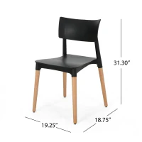 Set of 2 Durable Plastic Dining Chair with Beech Wood Legs, 19.5" L x 19" W x 31.5" H, Black(m-3)