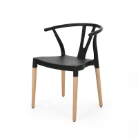 Set of 2 Modern Plastic Dining Chair with Beech Wood Legs, 20" L x 22" W x 29" H, Black(m-8)