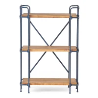 3-Shelf Industrial Bookcase with Firwood Shelves, Iron Frame, Resilient Structure, Ideal for Small Spaces, 27.5" L x 17.5" W x 40.5" H, Natural(m-2)