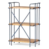 3-Shelf Industrial Bookcase with Firwood Shelves, Iron Frame, Resilient Structure, Ideal for Small Spaces, 27.5" L x 17.5" W x 40.5" H, Natural(m-10)