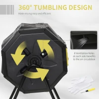 Outsunny Tumbling Compost Bin Outdoor 360° Dual Chamber Rotating Composter 43 Gallon, Yellow(m-5)