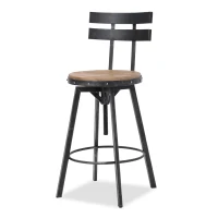 Adjustable Metal Barstool with Wooden Seat, 360° Swivel Design, 17.5" L x 20" W x 39-45" H, Antique Black(m-8)