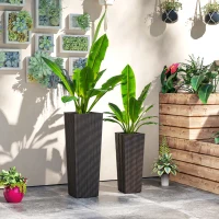 Outsunny Set of 2 Tall Planters for Outdoor Plants with Drainage Holes, Outdoor Flower Pots for Entryway, Patio and Deck(m-10)