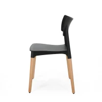 Set of 2 Durable Plastic Dining Chair with Beech Wood Legs, 19.5" L x 19" W x 31.5" H, Black(m-9)