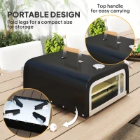 Outsunny Outdoor Tabletop Gas Pizza Oven with 12" Stone and Peel, Portable Pizza Oven Maker with Thermometer, Foldable Legs, Handle, Gas Hose and Regulator, Black(m-7)