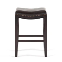Set of 2 Contemporary Studded Counter Stools with Nailhead Accents Rubberwood Saddle Seat, 18.5" L x 12" W x 26" H, Brown(m-8)