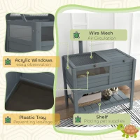 PawHut Tortoise Habitat with Shelf Storage Tortoise Gift Accessory with Weather Protection for Indoor, Gray(m-7)
