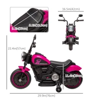 Aosom 6V Kids Motorcycle with Training Wheels, Foot Pedal, Headlight, Music, Forward/Reverse, Single-Button Start, Pink(m-3)