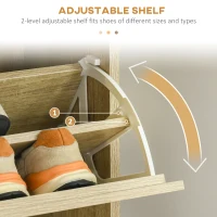 HOMCOM Shoe Storage Cabinet Organizer for 18 Pairs of Shoes with 3 Flip Drawers and Adjustable Shelves, Oak(m-5)