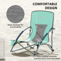 Outsunny Set of 2 Folding Beach Chairs with Mesh Back, Carry Bag and Cup Holder for Outdoor Camping Lawn Sports Picnic Turquoise(m-5)