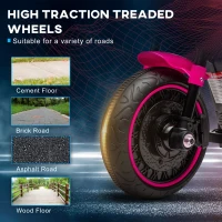 Aosom 6V Kids Motorcycle with Training Wheels, Foot Pedal, Headlight, Music, Forward/Reverse, Single-Button Start, Pink(m-6)
