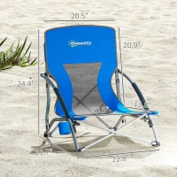 Outsunny Set of 2 Folding Beach Chairs with Mesh Back, Carry Bag and Cup Holder for Outdoor Camping Lawn Sports Picnic Dark Blue(m-3)