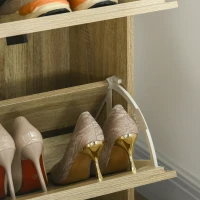 HOMCOM Shoe Storage Cabinet Organizer for 18 Pairs of Shoes with 3 Flip Drawers and Adjustable Shelves, Oak(m-7)