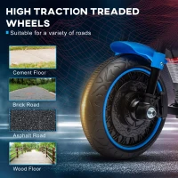 Aosom 6V Kids Motorcycle with Training Wheels, Foot Pedal, Headlight, Music, Forward/Reverse, Single-Button Start, Blue(m-6)