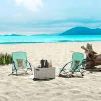 Outsunny Set of 2 Folding Beach Chairs with Mesh Back, Carry Bag and Cup Holder for Outdoor Camping Lawn Sports Picnic Turquoise(m-10)