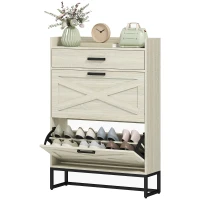 HOMCOM Slim Shoe Storage with 2 Flip Drawers and Adjustable Shelves Shoe Cabinet Organizer for 12 Pair, Distressed White(m-2)