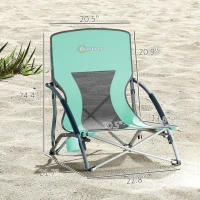 Outsunny Set of 2 Folding Beach Chairs with Mesh Back, Carry Bag and Cup Holder for Outdoor Camping Lawn Sports Picnic Turquoise(m-3)