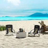 Outsunny Set of 2 Folding Beach Chairs with Mesh Back, Carry Bag and Cup Holder for Outdoor Camping Lawn Sports Picnic, Black(m-10)