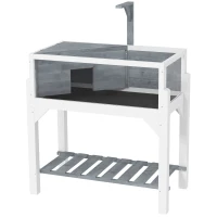 PawHut Wooden Tortoise Habitat with Storage Shelf, Tortoise Enclosure with Clear Windows, Openable Top, Lamp Holder, Gray(m-1)