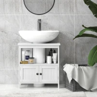 kleankin Pedestal Sink Storage Cabinet, Bathroom Under Sink Cabinet with 2 Doors and Open Shelf, Bathroom Vanity, White(m-7)