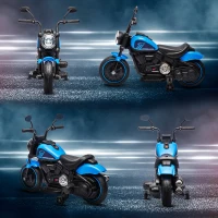 Aosom 6V Kids Motorcycle with Training Wheels, Foot Pedal, Headlight, Music, Forward/Reverse, Single-Button Start, Blue(m-9)