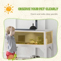 PawHut Wooden Tortoise Habitat with Storage Shelf, Tortoise Enclosure with Clear Windows, Openable Top, Lamp Holder, Gray(m-5)